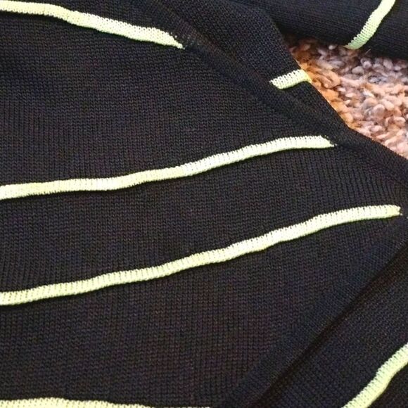 Ming Wang Women's Size Medium Snap Button Lime Green Striped Cardigan Wrap Top - Picture 15 of 16